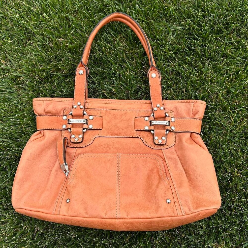 B.Makowsky Tan Leather Purse with Cheetah Print Interior! Like New